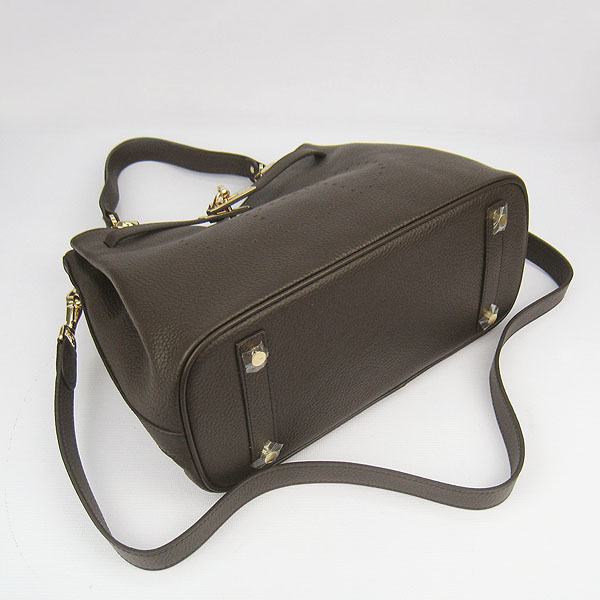 Replica Hermes New Arrival Double-duty leather handbag Dark Coffee 60668